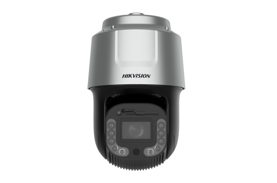 Überwachungskamera von Hikvision in Schwarz und Silber, frontal abgebildet.