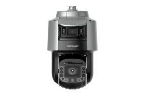 Sicherheitskamera von Hikvision mit mehreren integrierten Objektiven und LED-Leuchten.