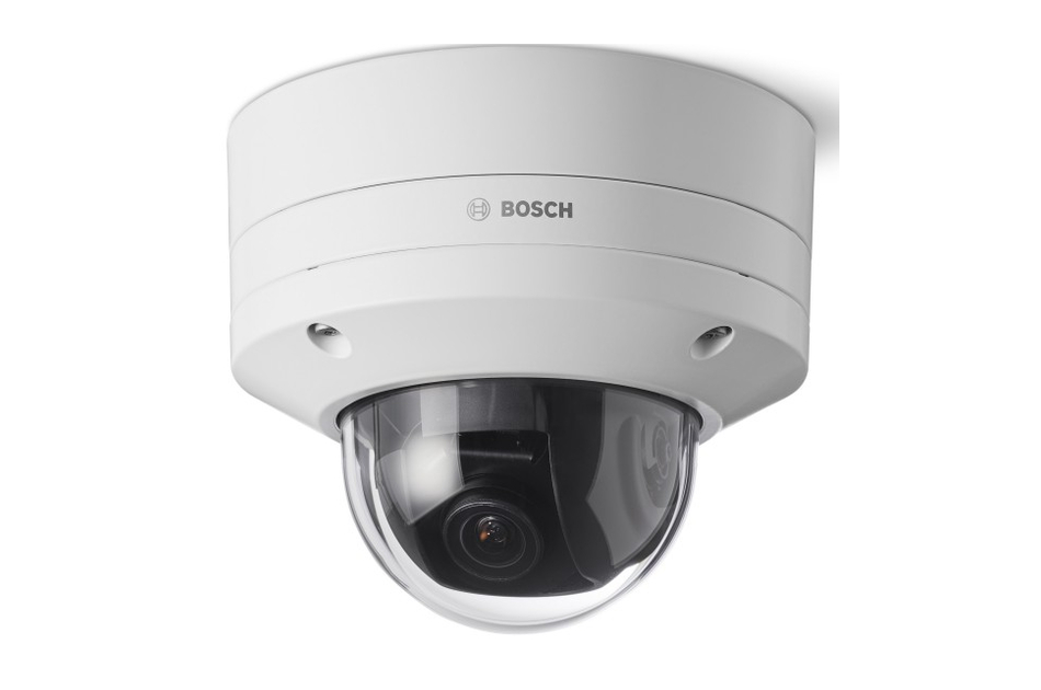 Überwachungskamera von Bosch mit kuppelförmigem Gehäuse und sichtbarer Linse.