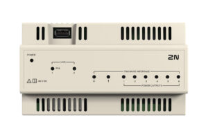 Netzwerkgerät mit LAN-Anschlüssen und LED-Anzeigen für Strom und Schnittstellen, 48 V Gleichstrom, Marke 2N.