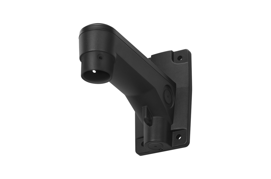 Schwarze Wandhalterung mit einer runden Öffnung vorne, geeignet zur Befestigung von Geräten wie Kameras.