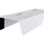 Weißes, gebogenes Kunststoffteil mit mehreren rechteckigen Öffnungen und geraden Kanten.