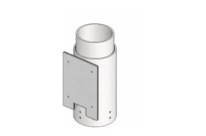 Ein zylindrisches Rohr mit einer seitlich angebrachten rechteckigen Platte, vermutlich ein technisches Bauteil.
