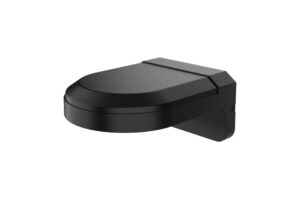Schwarze Wandhalterung mit abgerundetem Design und flacher Oberfläche.