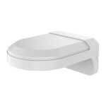 Ein geschlossenes, weißes Toilettenbecken mit einem schlichten, modernen Design.