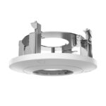 Runde Metallhalterung mit weißem Ring und mehreren Befestigungselementen.