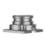 Metallisches, zylindrisches Maschinenteil auf einem rechteckigen Sockel, mit glatter, glänzender Oberfläche.