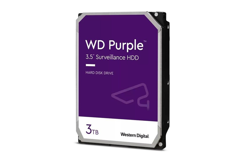 3,5" Western Digital Purple Festplatte mit 3 TB speziell für Überwachungszwecke.
