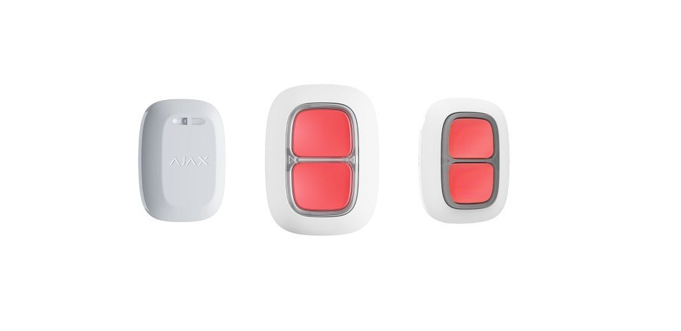 Drei weiße Sicherheitstasten mit roten Knöpfen, die von "Ajax" markiert sind.