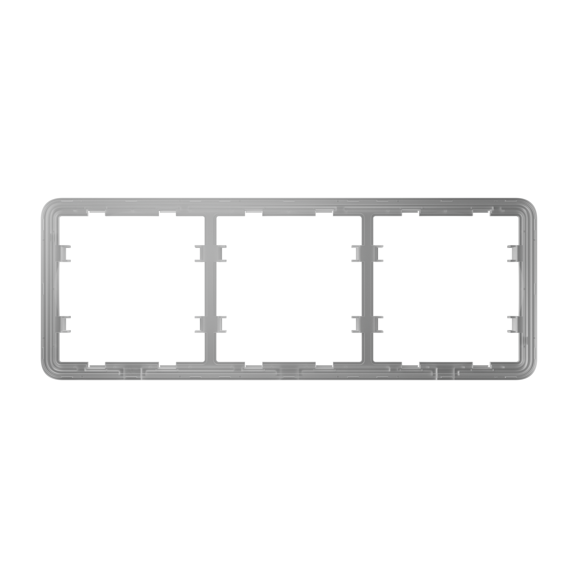 Silberner dreifacher Rahmen vor weißem Hintergrund.