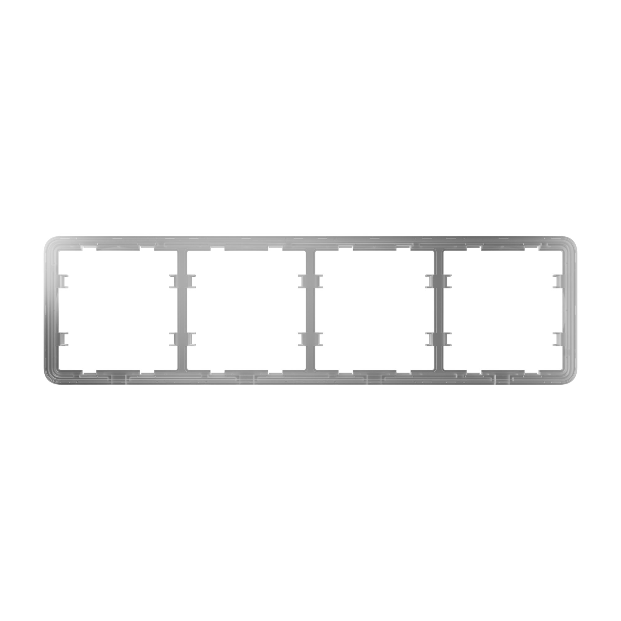 Leerer silberner Rahmen mit vier gleich großen rechteckigen Aussparungen.