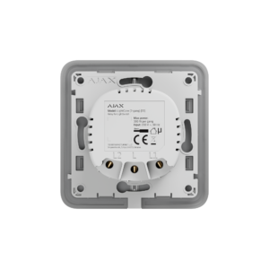 Ein quadratisches, graues Smart-Home-Gerät mit einem runden, weißen Modul in der Mitte und sichtbaren Anschlussstellen.