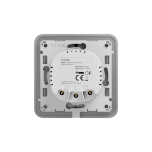 Rückseite eines Ajax Smart Light Controllers mit technischen Details und Anschlüssen.