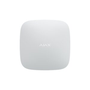Quadratisches weißes Gerät mit abgerundeten Ecken und dem Markennamen "AJAX" in der Mitte.