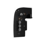 Schwarze Elektronikplatine mit mehreren zylindrischen Bauteilen und kleinen Schaltkreisen.