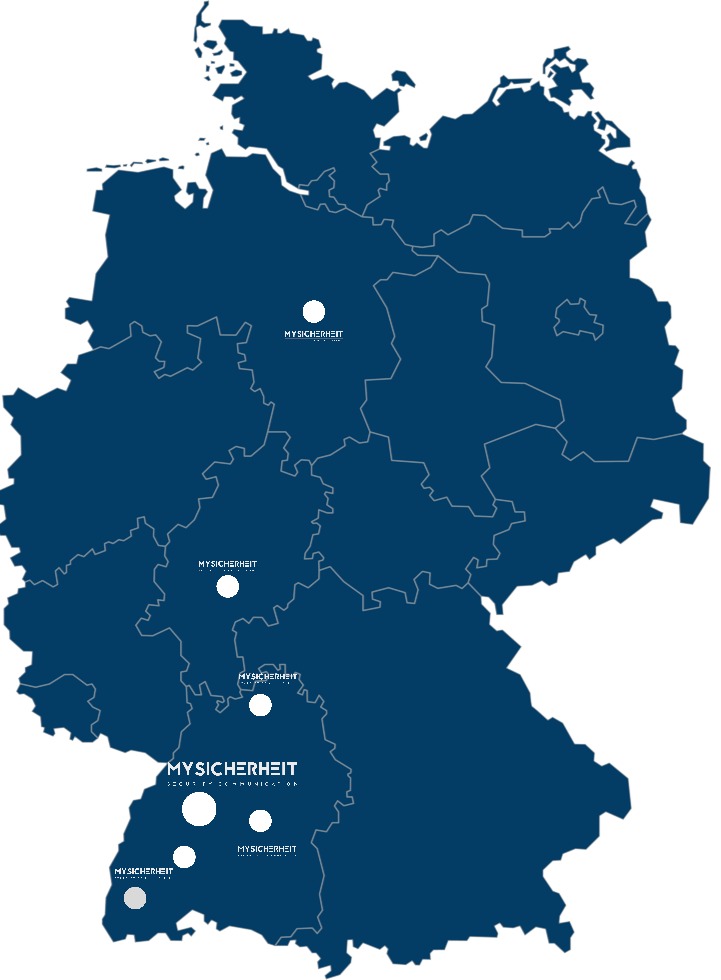 Karte Deutschlands mit Markierungen von "Mysicherheit" in verschiedenen Regionen.