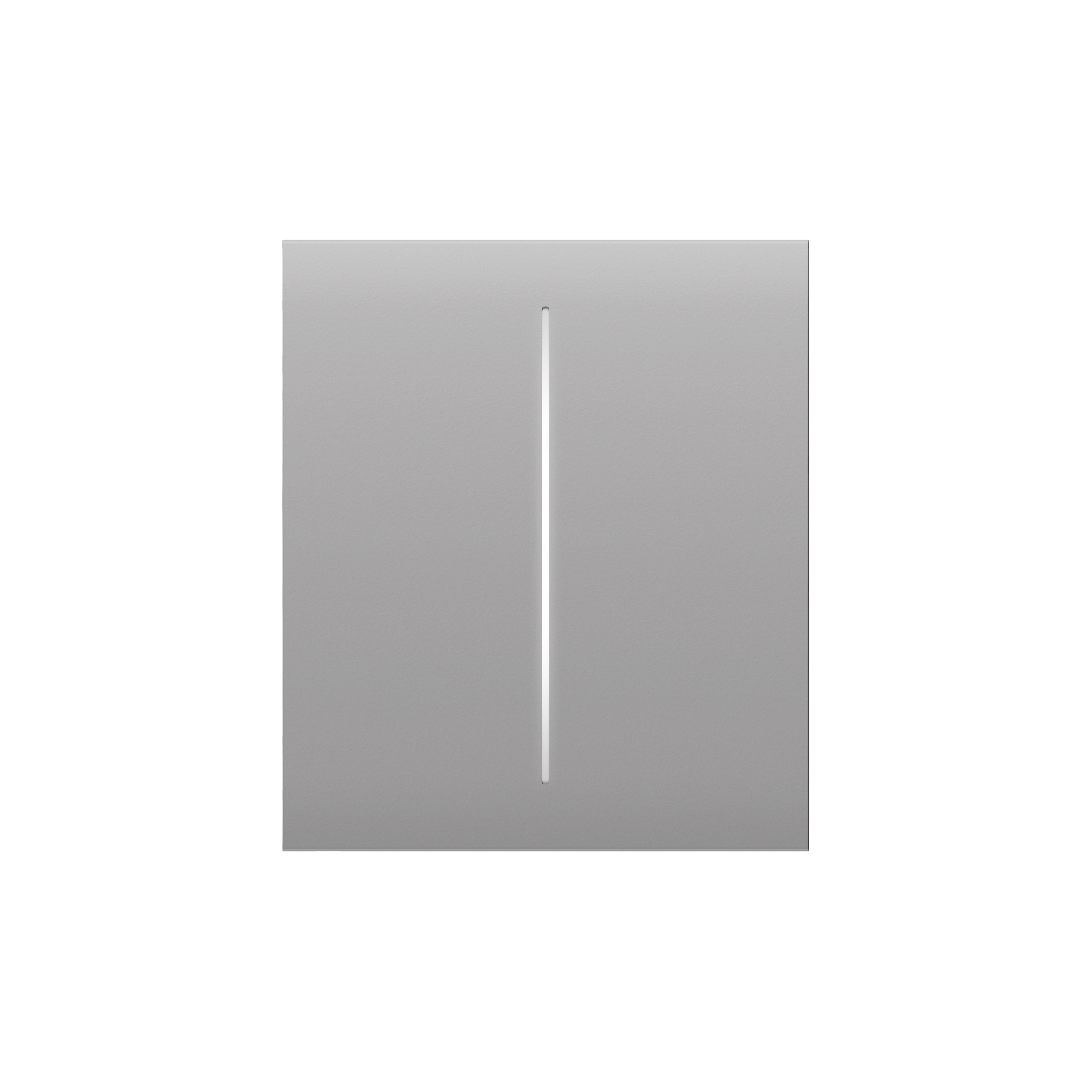 Silberner Lichtschalter mit schmalem, vertikalem Schlitz in der Mitte.