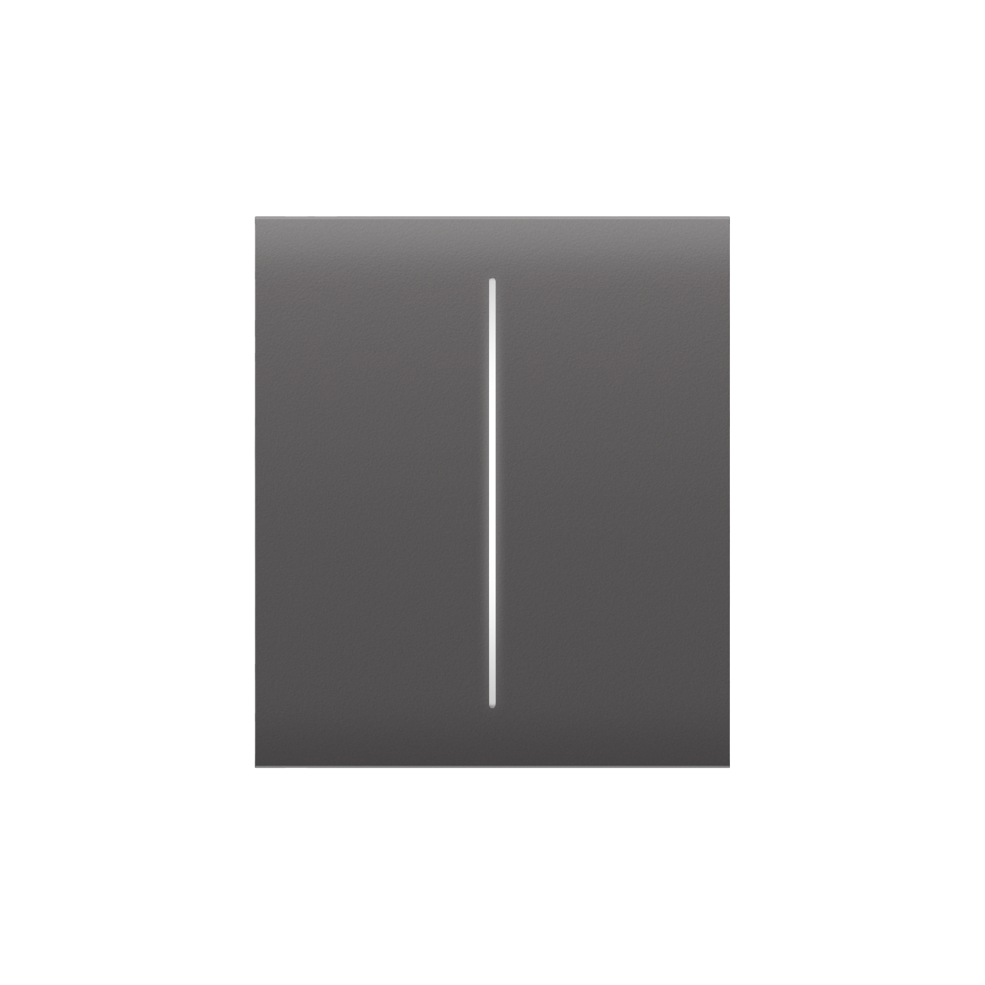 Ein grauer Lichtschalter mit einem vertikalen, leuchtenden Streifen in der Mitte.