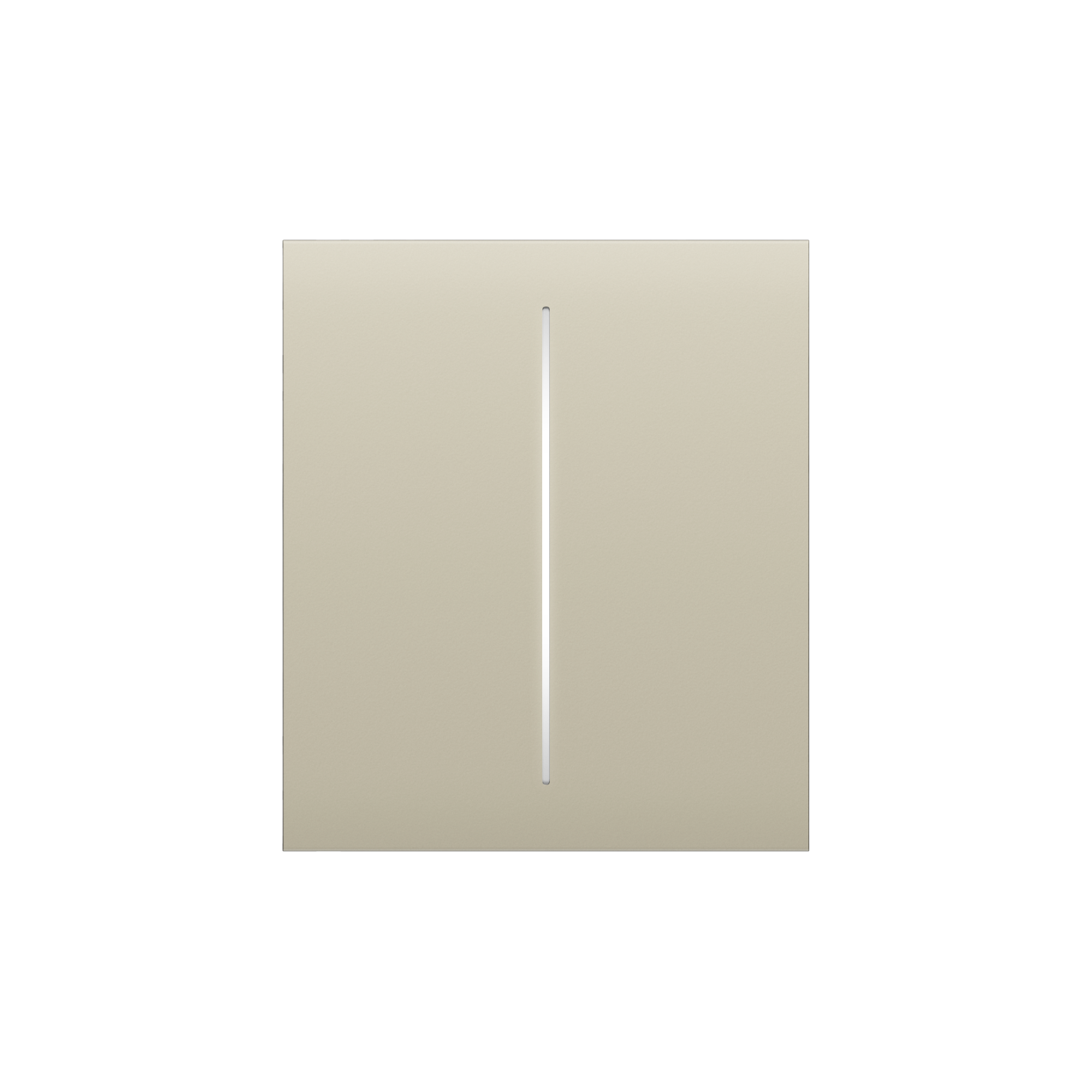 Beiger quadratischer Lichtschalter mit schmalem vertikalen Schlitz in der Mitte.