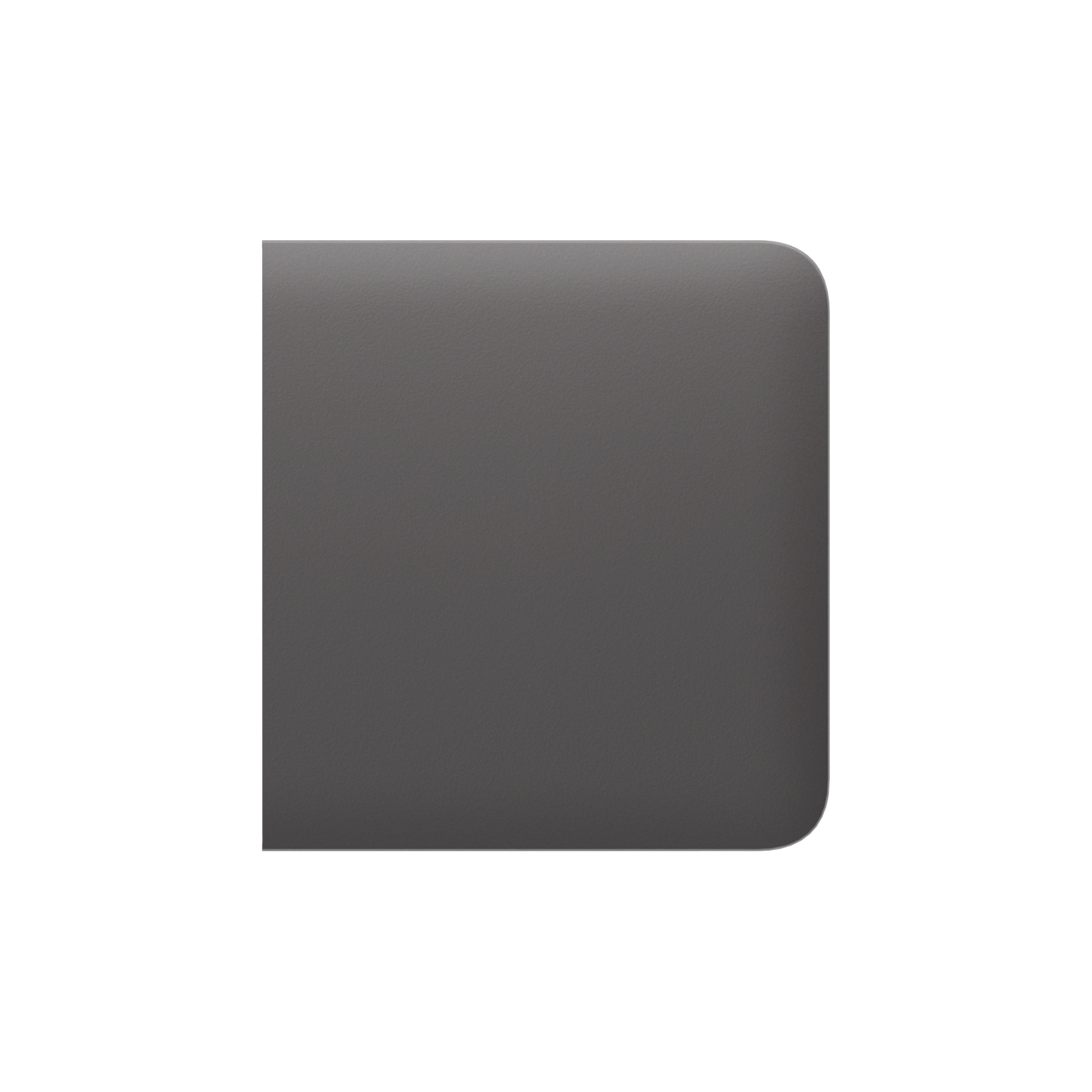 Ecke einer grauen, matten Oberfläche mit abgerundeten Kanten.