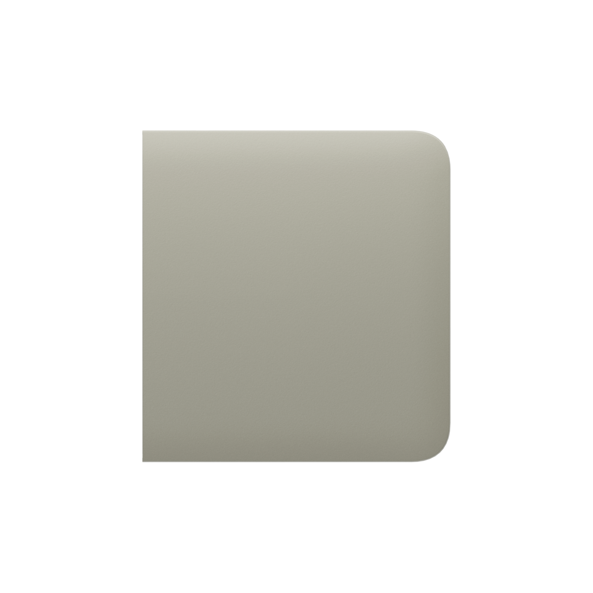 Ein schlichtes, quadratisches Objekt mit abgerundeter Ecke in hellgrauer Farbe auf weißem Hintergrund.