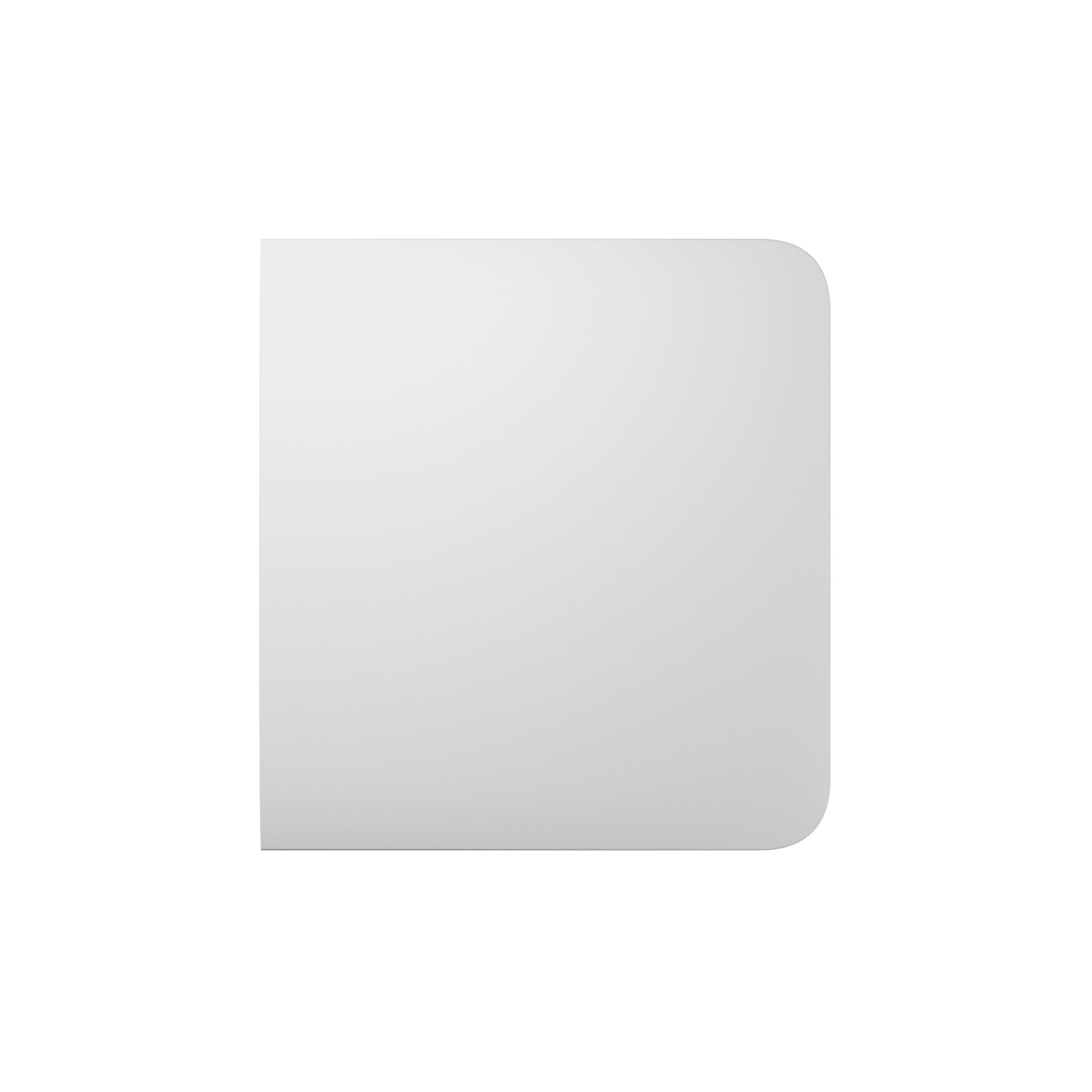 Ein glattes, quadratisches Metallelement mit abgerundeten Ecken auf weißem Hintergrund.