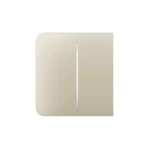 Ein beige, quadratisches Gerät mit abgerundeten Ecken und einem schmalen vertikalen Schlitz in der Mitte.