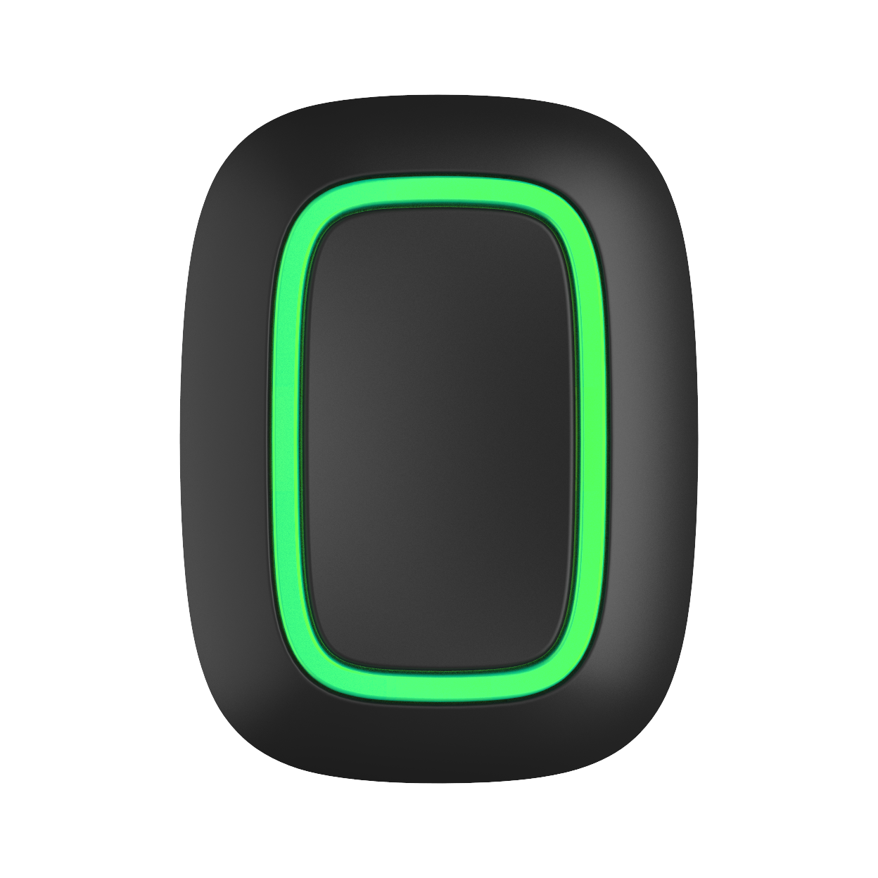 Schwarzer, ovaler Knopf mit leuchtend grünem Rand in der Mitte.
