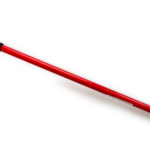 Ein rotes Teleskop-Auto-Diebstahlsicherungsgerät mit schwarzem Griff und Kopf.