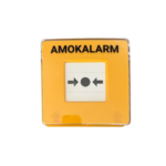 Gelbes Notfallsignal mit der Aufschrift "AMOKALARM" und einem Symbol zum Aktivieren des Alarms.