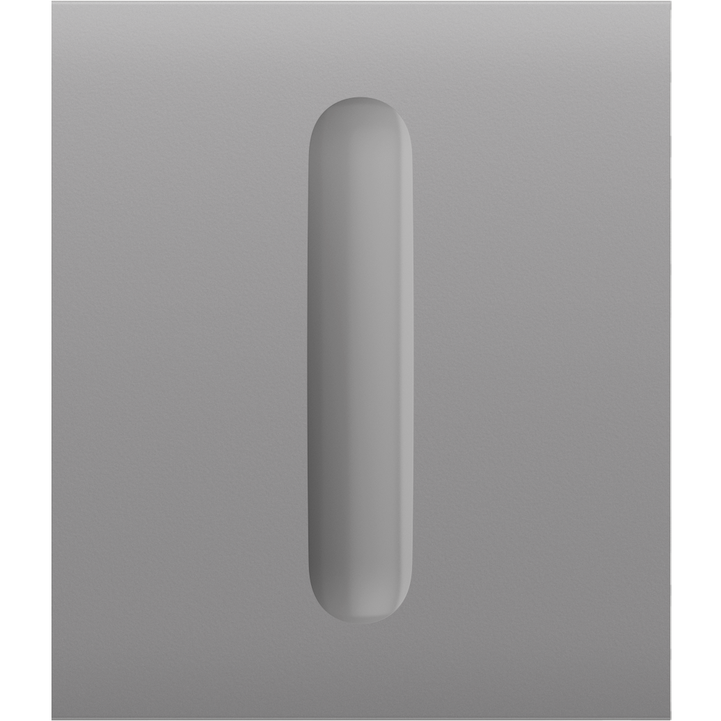 Eine glatte, graue Oberfläche mit einer schmalen, senkrechten Vertiefung in der Mitte.