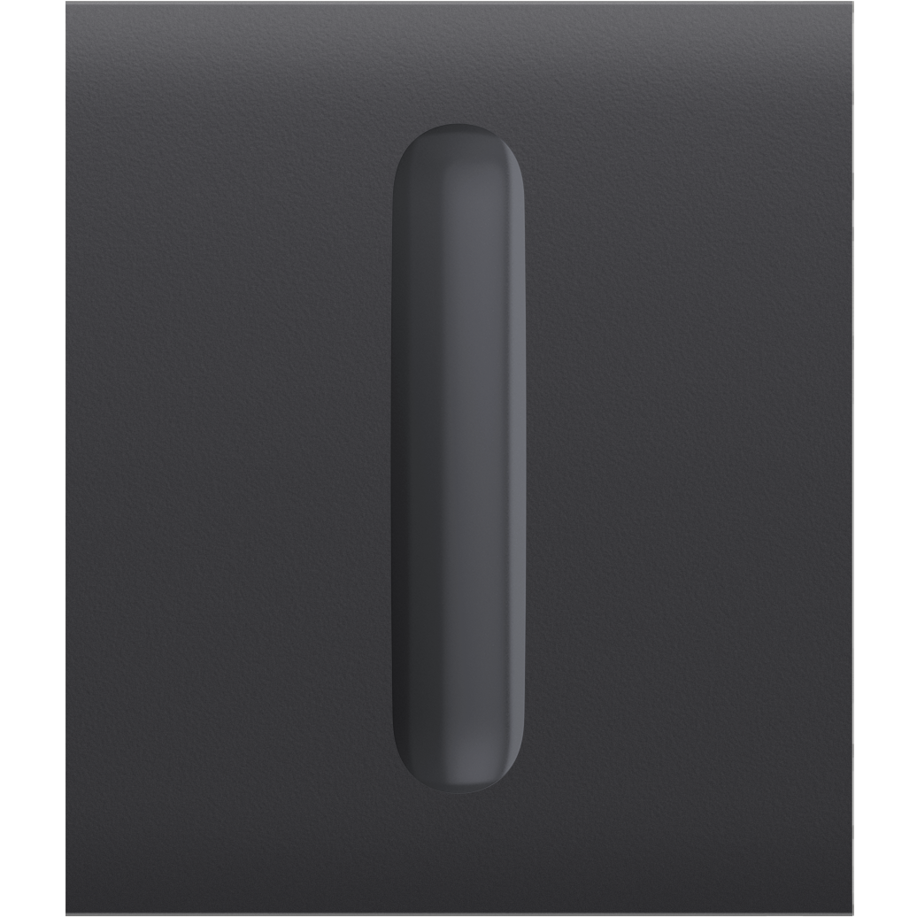 Grauer, rechteckiger Schalter mit abgerundeter Vertiefung in der Mitte.