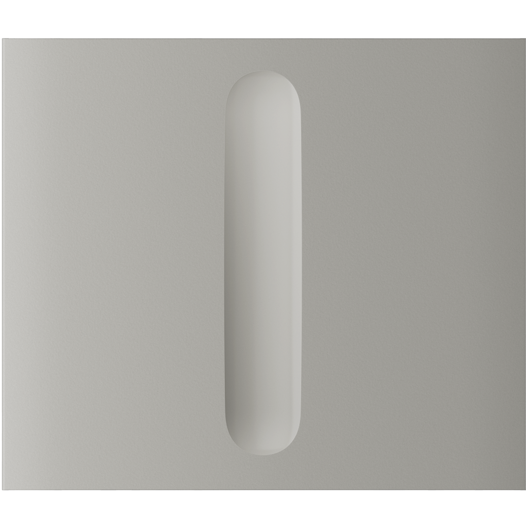 Grau-silberne rechteckige Platte mit länglicher Vertiefung in der Mitte.