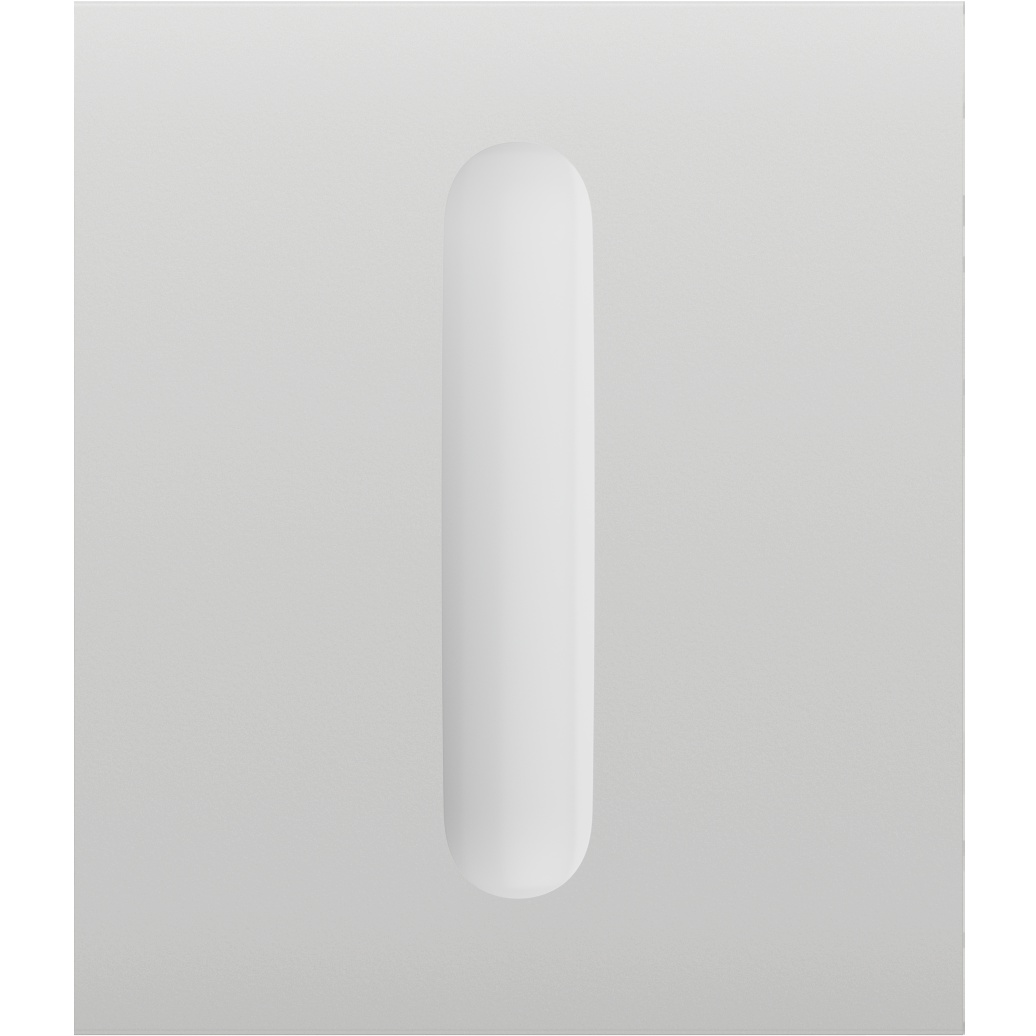 Eine weiße, rechteckige Lichtschalterplatte mit ovalem, vertikalen Schalter.