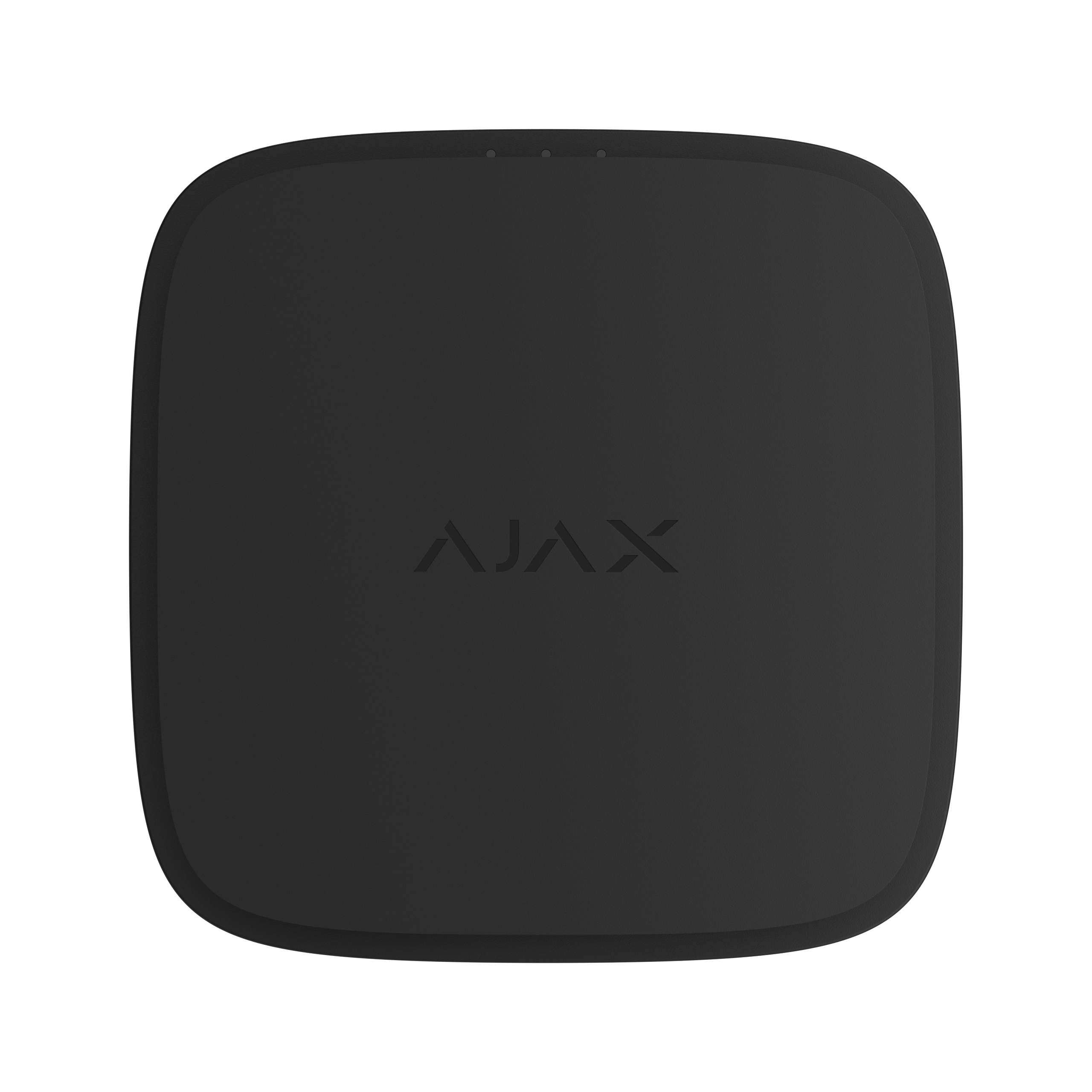 Schwarzes quadratisches Gerät mit dem Schriftzug "AJAX" in der Mitte.