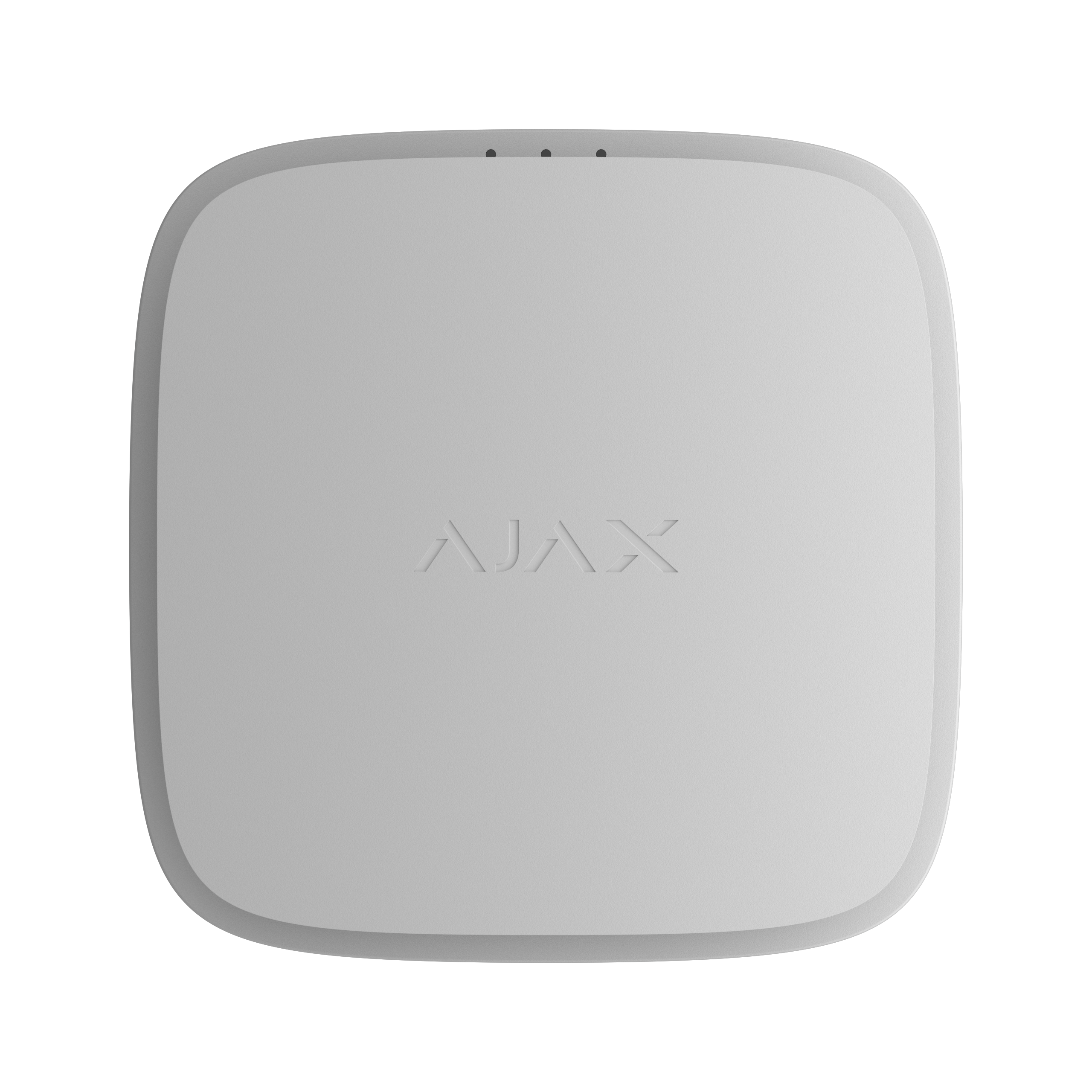 Ein weißes quadratisches Gerät mit abgerundeten Ecken und dem Wort "AJAX" in der Mitte.