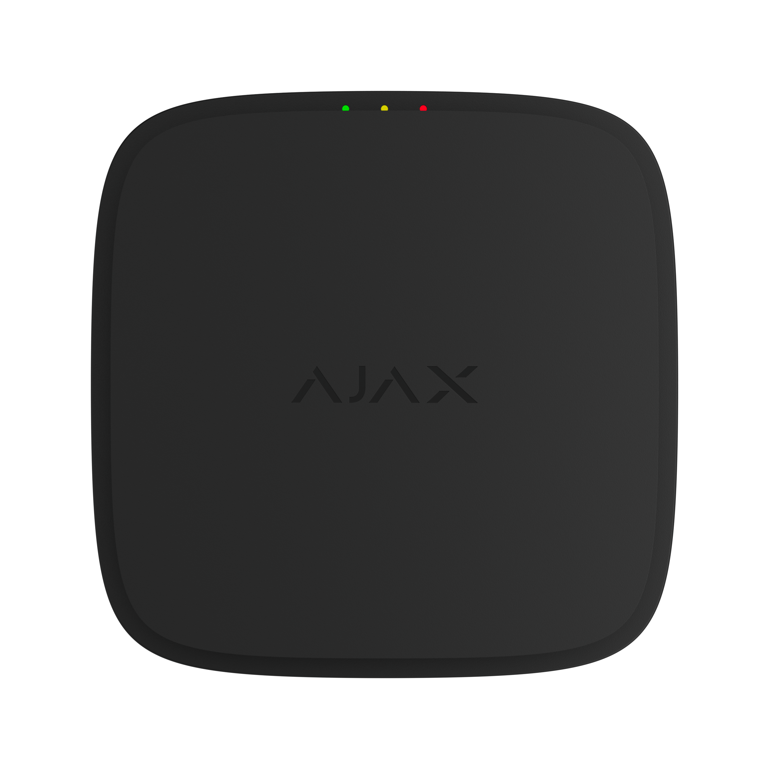 Ein schwarzes, rechteckiges Gerät mit abgerundeten Ecken und dem Wort "AJAX" in der Mitte.