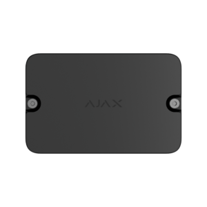 Schwarze rechteckige Box mit der Aufschrift "AJAX" in der Mitte.