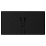 Schwarzes rechteckiges Objekt mit mehreren Schlitzen und Öffnungen auf der Oberfläche.