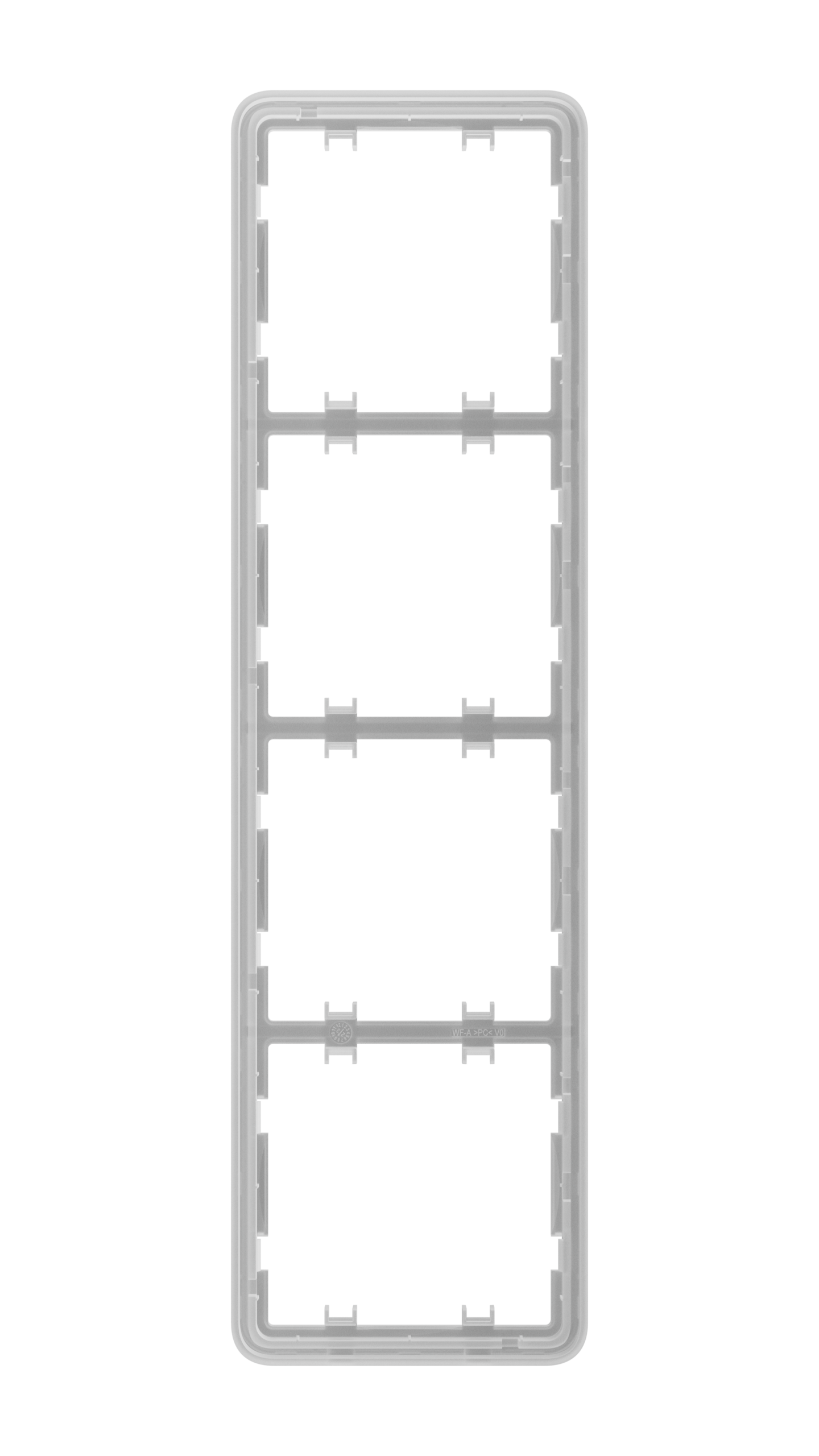 Weiße, rechteckige Kunststoffrahmen mit vier gleichgroßen quadratischen Aussparungen.