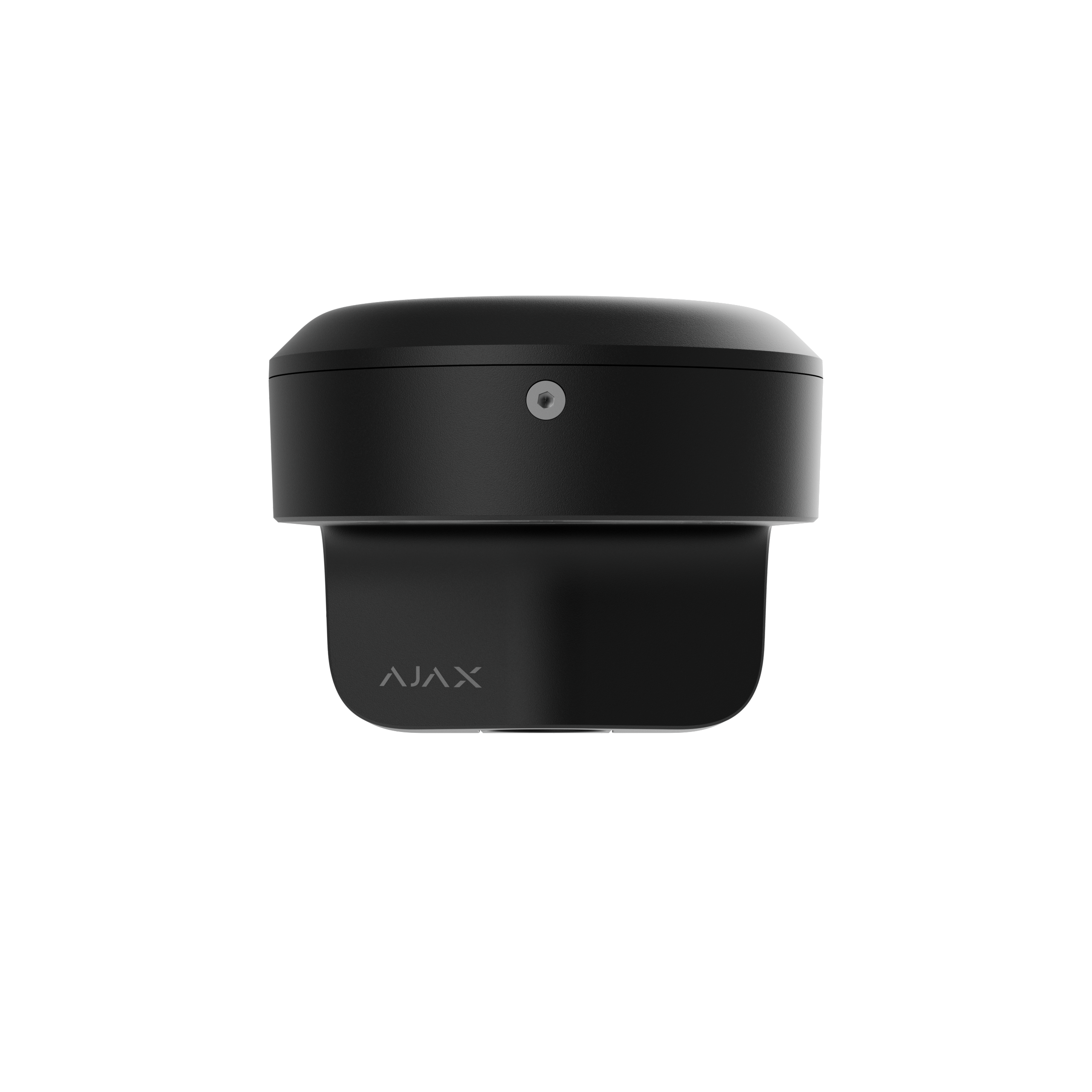 Ein schwarzer, runder Sensor mit einer kleinen Linse und dem Logo "AJAX" auf der Vorderseite.