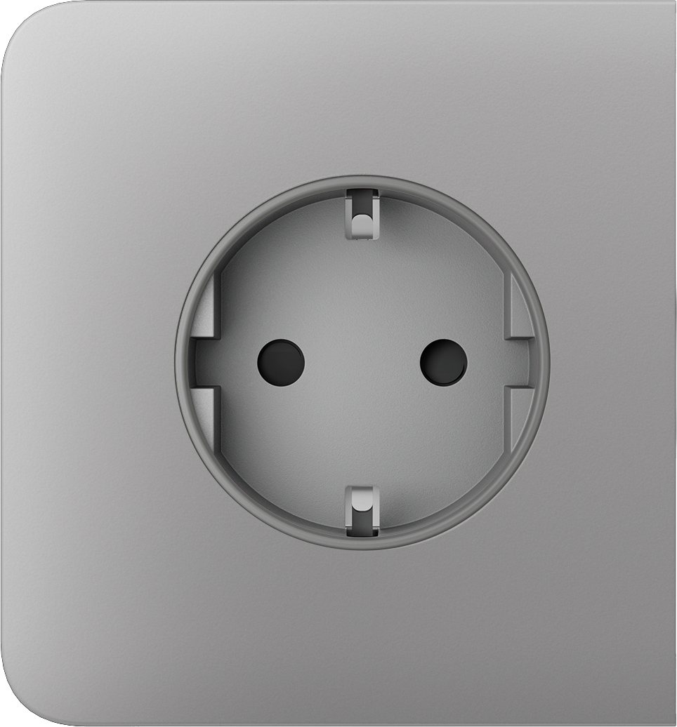Eine graue Steckdose mit zwei runden Löchern zum Anschluss eines Stromsteckers.