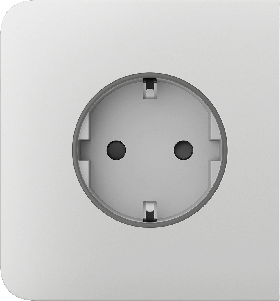 Weiße Steckdose in einer Wand, standardisiert für Europa, mit zwei Löchern und Schutzleiteranschlüssen.