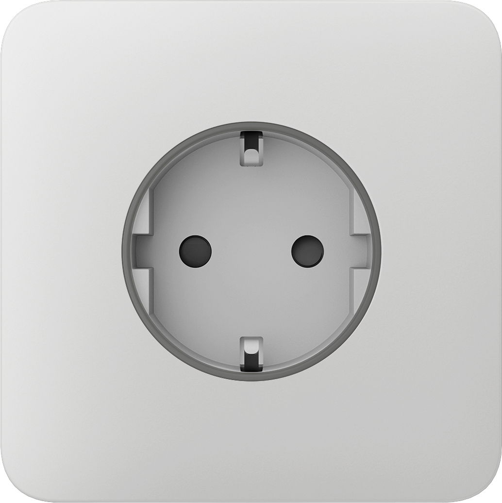 Weiße Steckdose mit runder Öffnung auf einem flachen Rahmen.