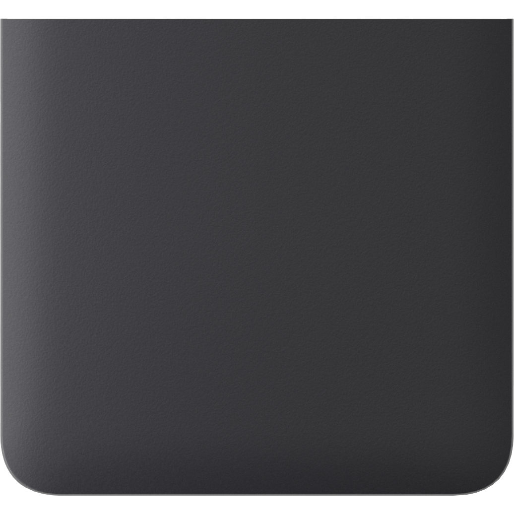 Eine glatte, dunkelgraue Oberfläche mit abgerundeten Ecken.