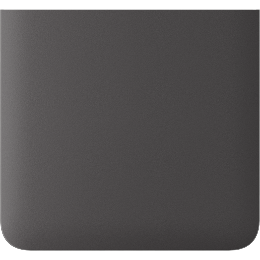 Ein dunkelgraues, rechteckiges Objekt mit abgerundeten Ecken.