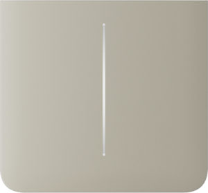 Ein quadratisches, beige Objekt mit einem schmalen, vertikalen Lichtstreifen in der Mitte.
