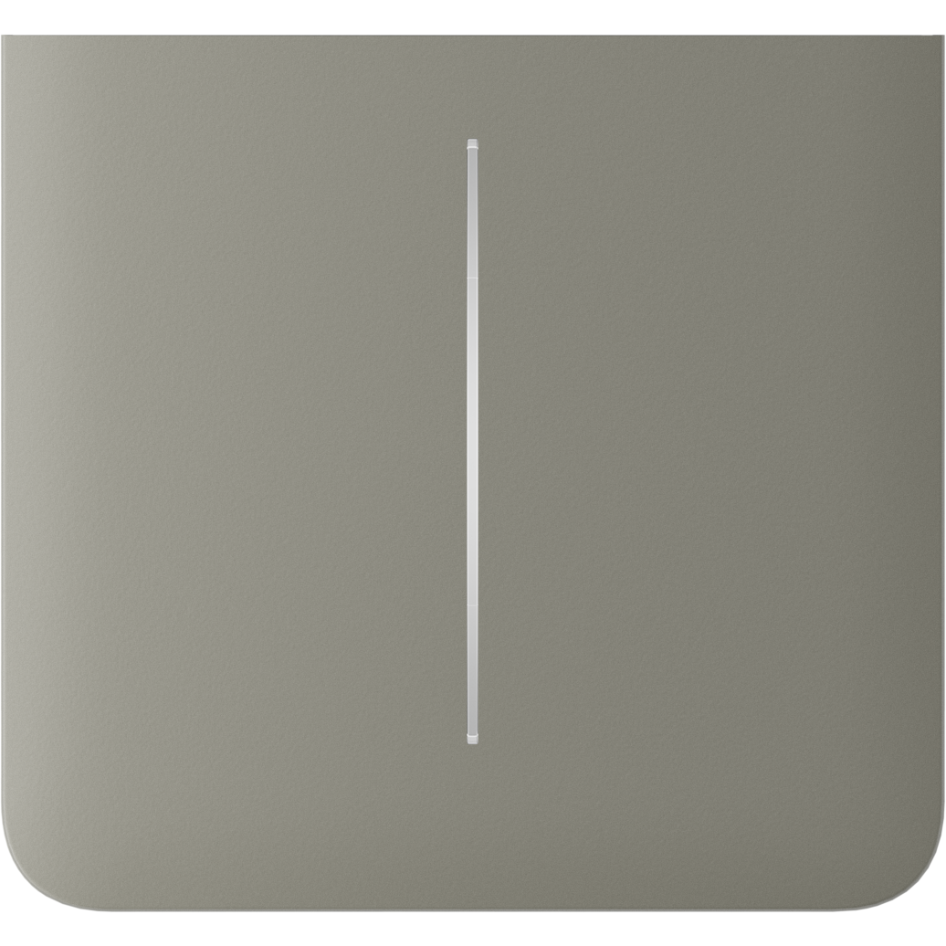 Eine graue, rechteckige Fläche mit einem schmalen, vertikalen weißen Streifen in der Mitte.