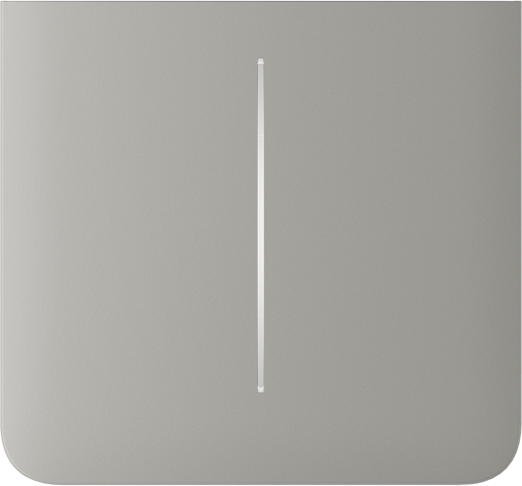 Ein minimalistisches, silbernes Gerät mit einem schlanken vertikalen Lichtstreifen in der Mitte.