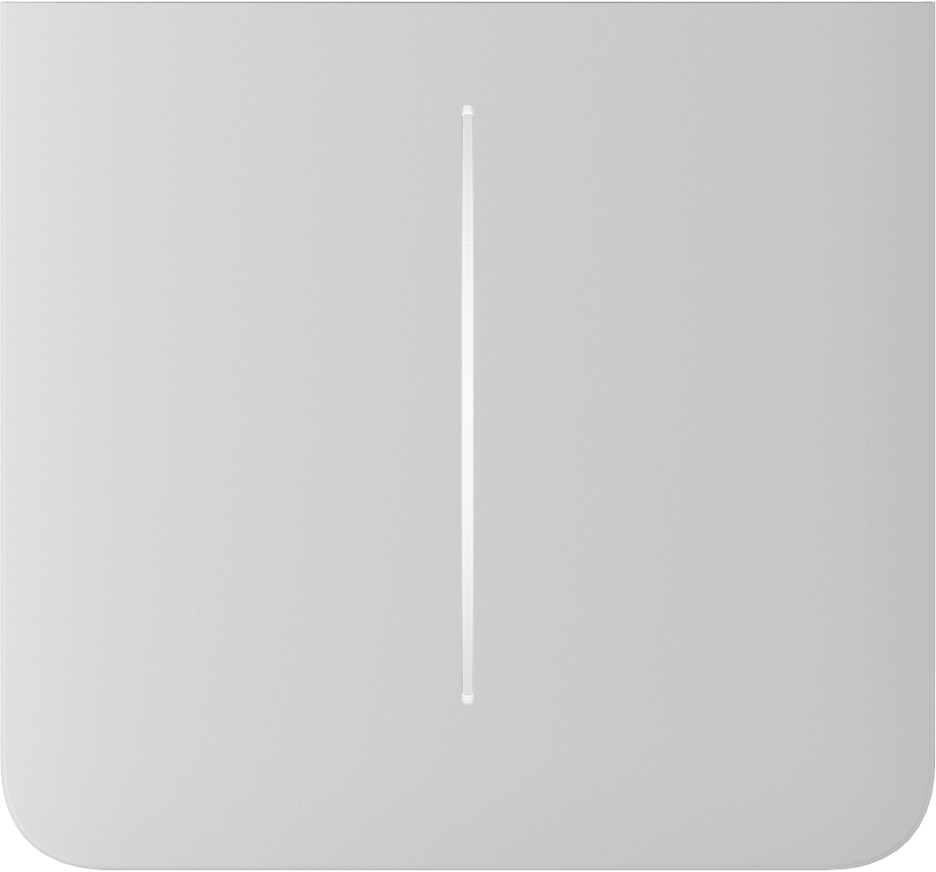 Ein weißes, rechteckiges Gerät mit einer schmalen vertikalen Linie in der Mitte.